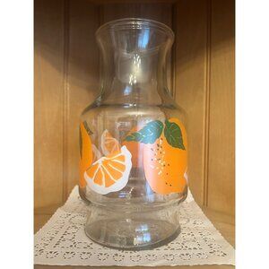 Vintage Anchor Hocking Glass Juice Carafe Orange Citrus Design MCM Kitchen Decor